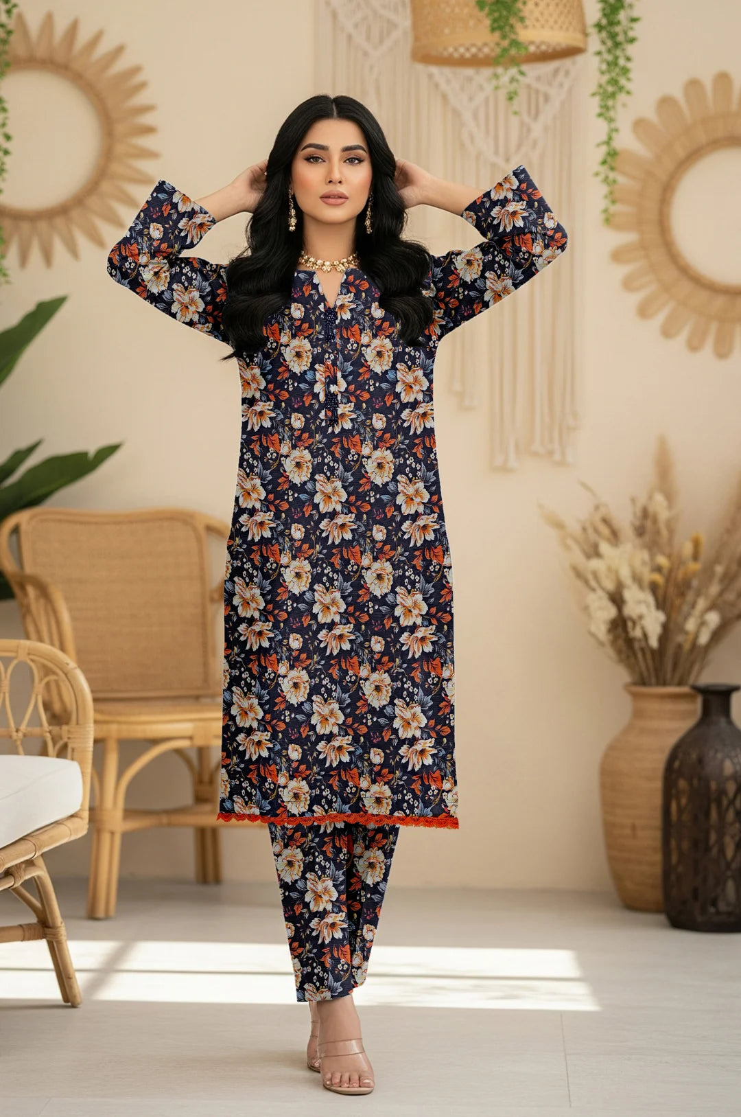 MIDNIGHT PETAL NAVY KHADDAR 2 PIECE