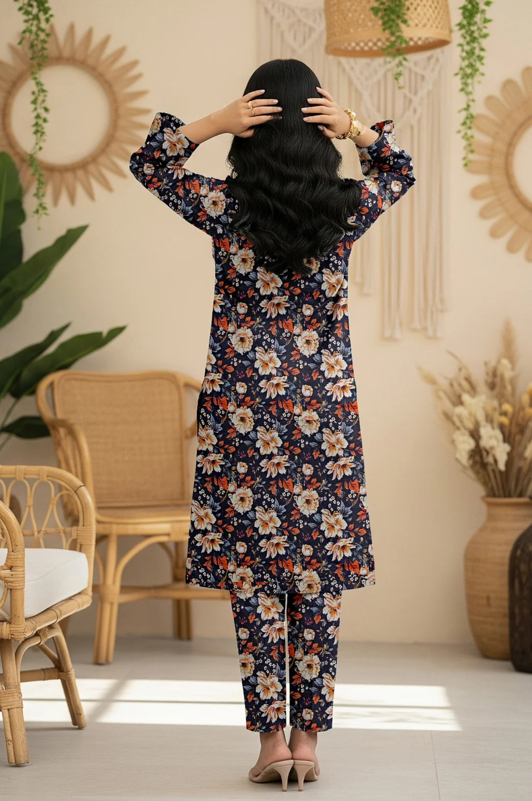 MIDNIGHT PETAL NAVY KHADDAR 2 PIECE