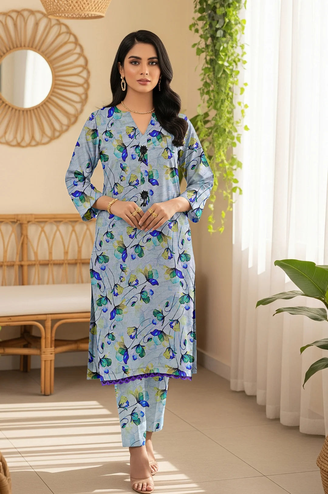 TEAL WHISPER KHADDAR 2 PIECE